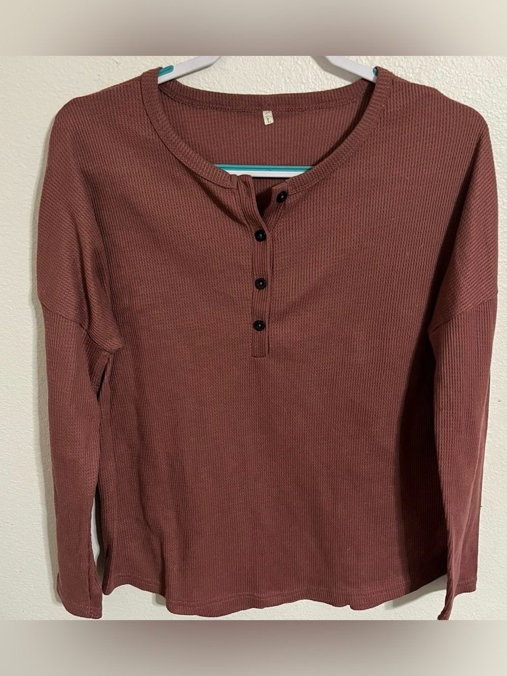 Waffle Knit Button Front Top